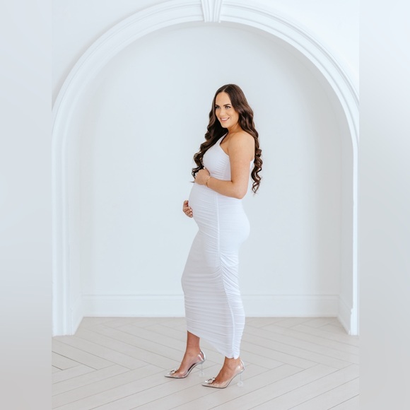 PINKBLUSH Maternity - White Ruched One Shoulder Maternity Dress - Picture 6 of 7